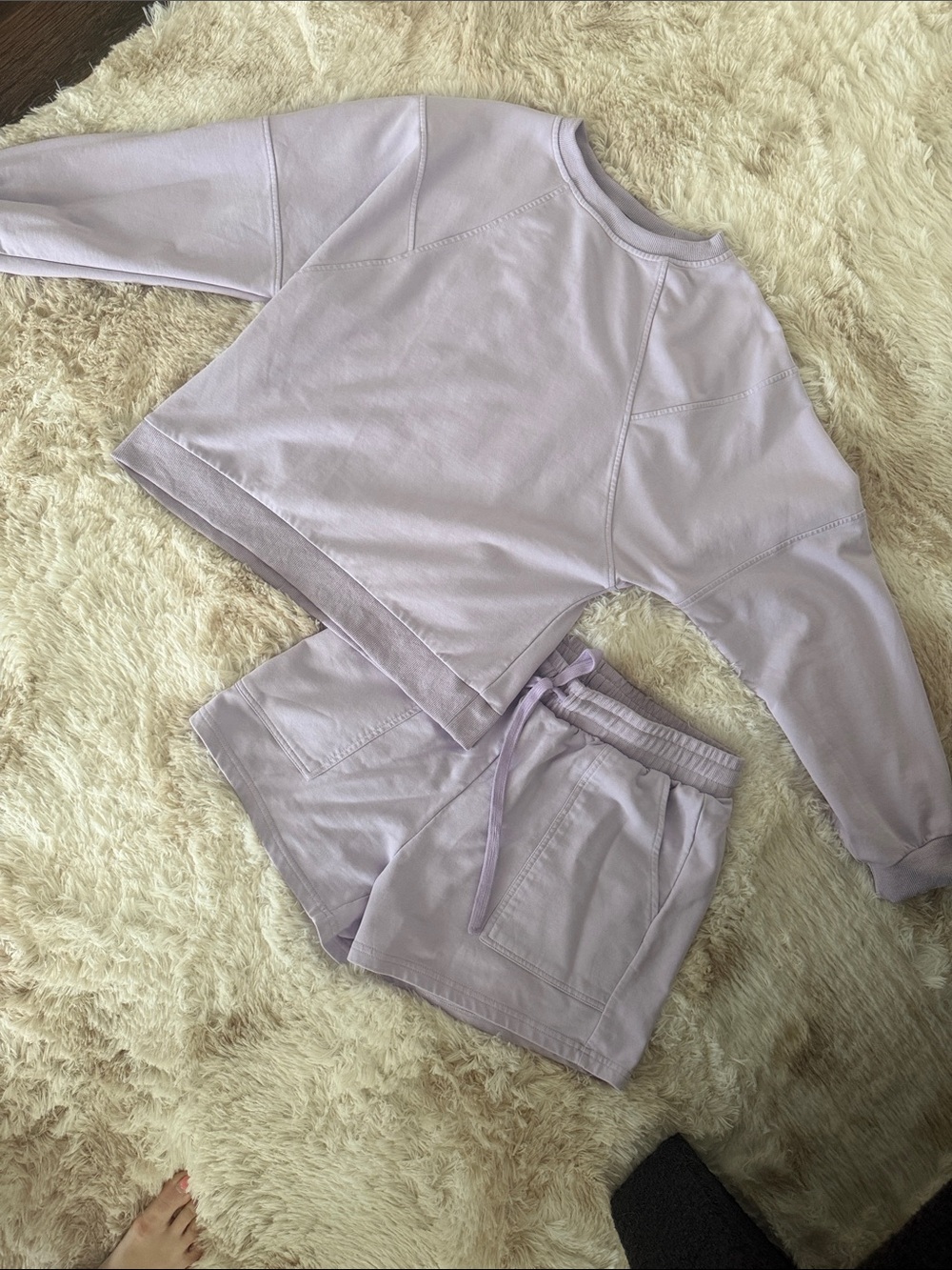 Women’s Lilac Lounge Set - Crewneck Sweatshirt & Drawstring Shorts